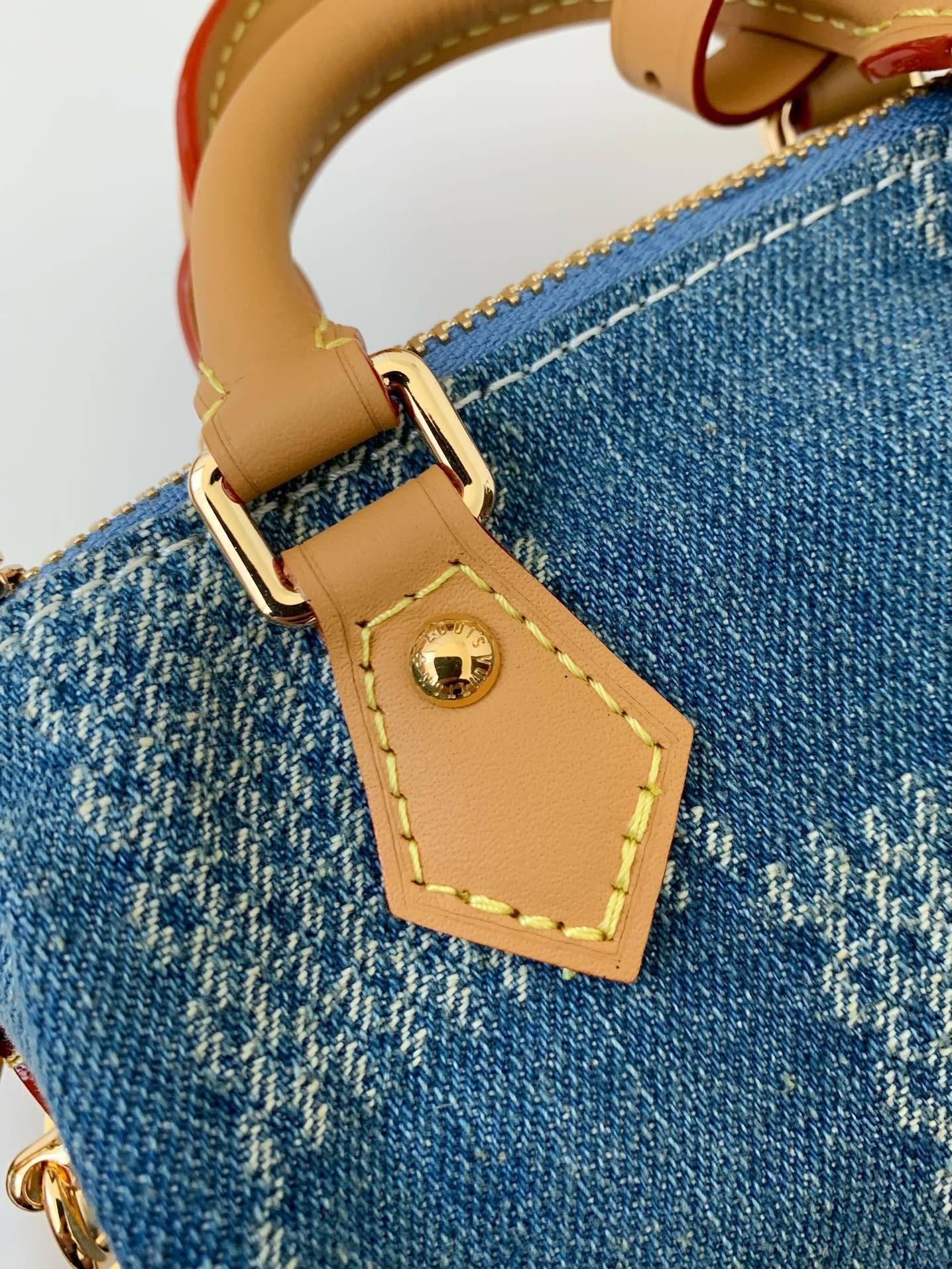 L*V The new SPEEDY 18bandouli ère tannin denim handbag  N40682  Size：18*12*10cm