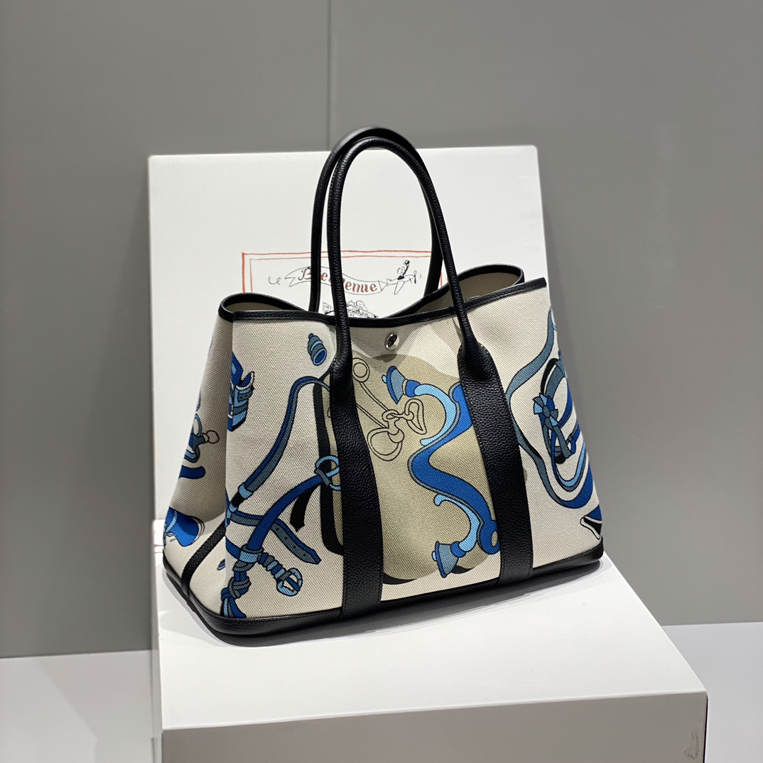 Hermes painted graffiti French fjord imported original cowhide wax thread sewing master craft painted canvas 36*30cm